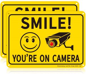 Sheenwang 2-Pack Smile You’re on Camera Sign, Video Surveillance Signs Outdoor,