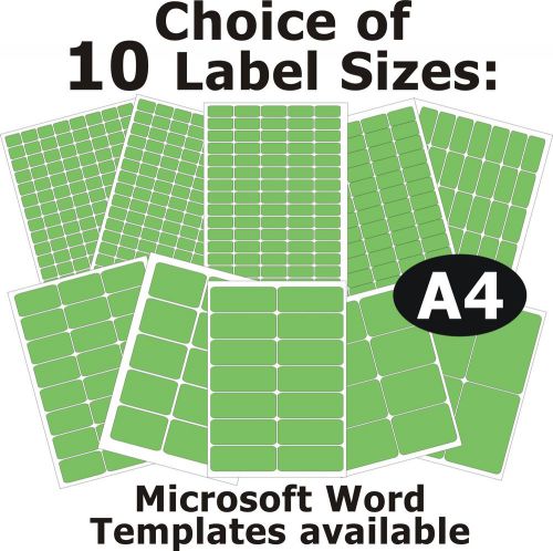 FLUO GREEN Laser Copier Inkjet Printer Labels 5 A4 Sheets Self-Adhesive Stickers
