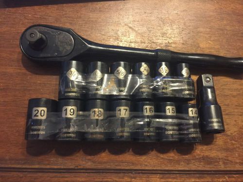 Bostitch Lot of 13 Sockets 6 Point, a 1/2&#034; Drive Ratchet and A Small Extension