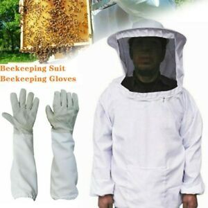 Protective Beekeeping Jacket Veil Suits +1Pair Beekeeping Long Sleeve Gloves Set