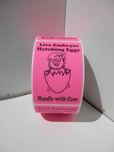 LIVE EMBRYOS HATCHING EGGS HANDLE WITH CARE pink fluorescent Labels 250/rl