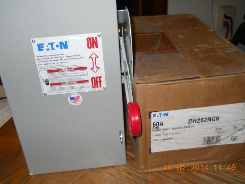 Dh262ngk eton 60a 2p hd fusible safety switch 600v w/neut nema 1 for sale