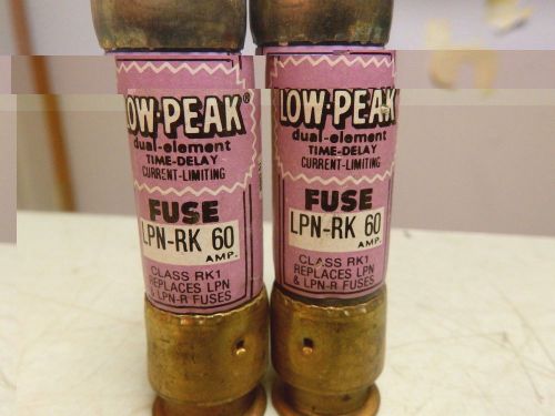 LOT 2 BUSSMANN LPN-RK-60 LOW PEAK 60A AMP 250V-AC FUSE FREE SHIPPING