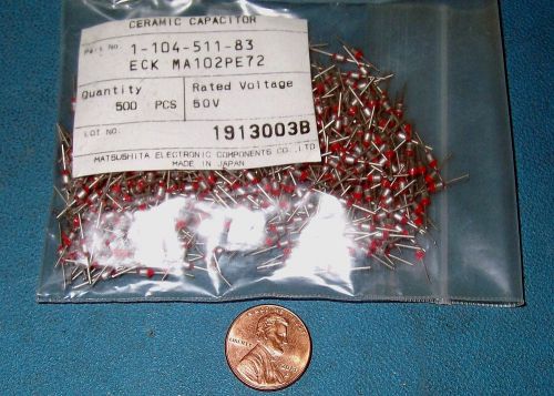 APPRX 500PC LOT CERAMIC FEEDTHROUGH CAPACITOR PN ECK MA102PE72