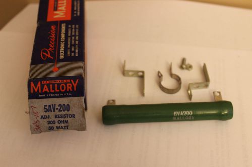 Vintage Mallory 5AV-200 Adj. Resistor 200 Ohm 50 watt