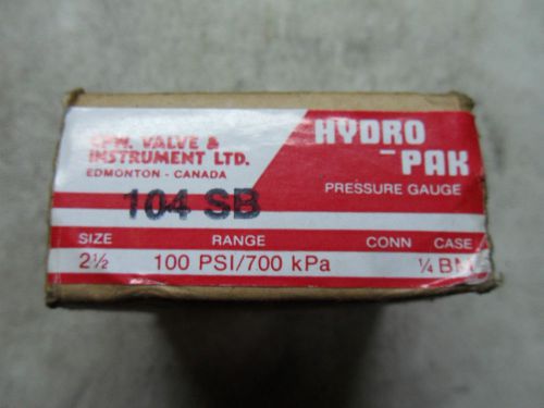 (X8-20) 1 NIB HYDRO-PAK 104 SB PRESSURE GAUGE 0-100 PSI