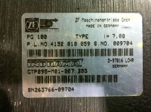 BOSCH REXROTH INDRAMAT ZF PG 100 GEARBOX MODEL GTP095-M01-007 B03 RATIO 7