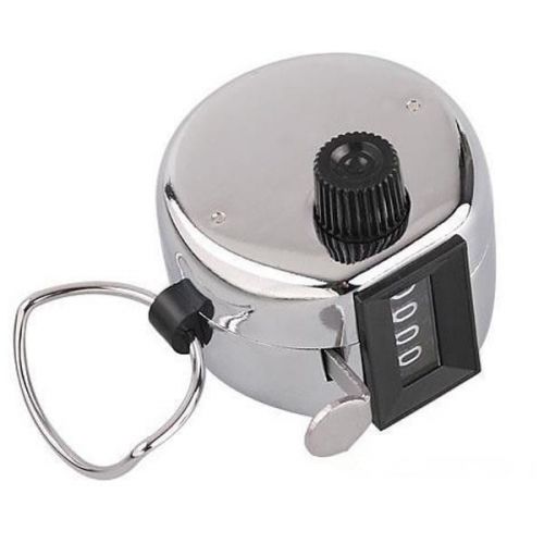 Silver Metal 4 Digit Number Display Clicker Metal Hoop Hand Held Timer Counter