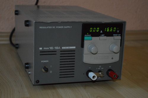 Kikusui pan16-18a 0-16v 18a high reliability dc power supply (cv/cc) 350w for sale