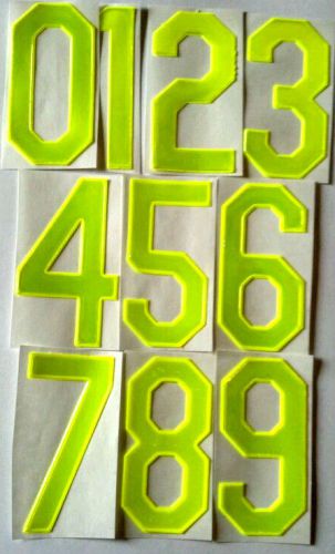 REFLECTIVE LIME GREEN 3&#034; Helmet numbers. Helmet numbers - LIMITED QUANTITIES