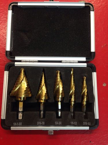 5 PC HSS Titanium Coated Spiral Step Drill Bits Set Standard Sizes Bits Shank