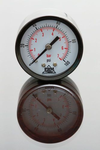 0-100 PSI PRM Pressure Gauge 2 Inch Steel Case 1/4&#034; Brass NPT Back Mount NIB