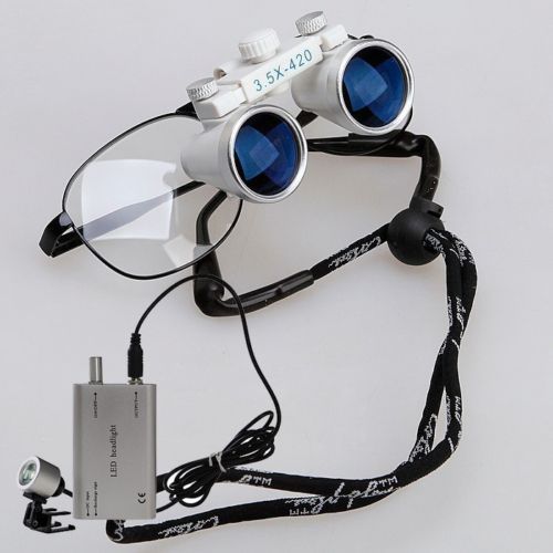 Promotion!! Dental Binocular Loupes 3.5x420mm with Dental Headlight LED Lamp US