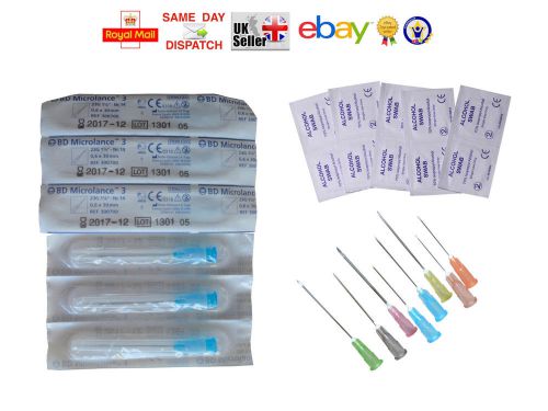 10 15 20 25 30 40 50 BD NEEDLES + SWABS 23G 0.6x25 &amp; 0.6x30 BLUE INK FAST CHEAP