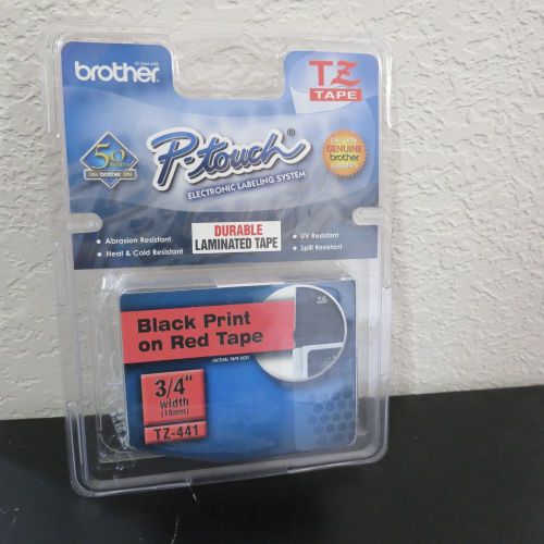 New brother p touch tz-441 tz tape 18mm 3/4&#034; w black print on red tape for sale