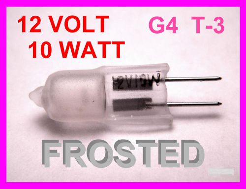 12 VOLT, 10 WATT, G4, T3, FROSTED HALOGEN MINI BULB. 2-PIN, 2,800K, 2,000 HOURS