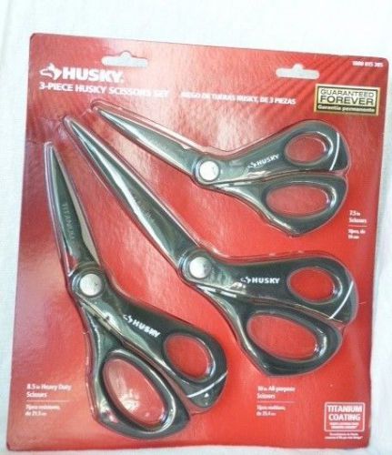 Husky 3 Piece Scissor Set, 10 in, 8.75 in, &amp; 7.5 in. Titanium Coated