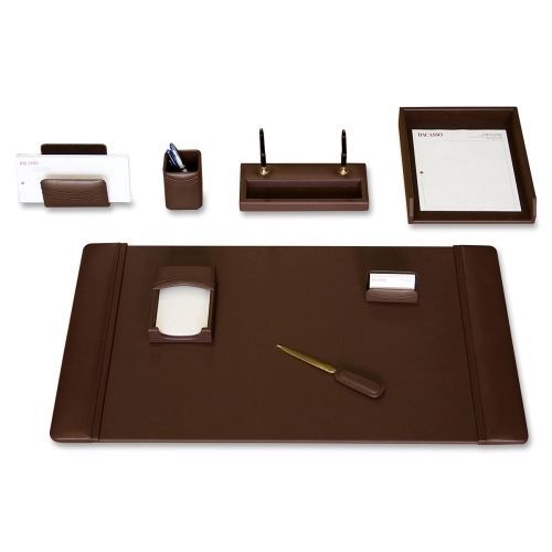 Dacasso chocolate brown leather 8-piece desk set - dacd3412 for sale