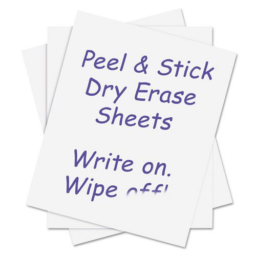 Peel and Stick Dry Erase Sheets, 17 x 24, White, 15 Sheets/Box