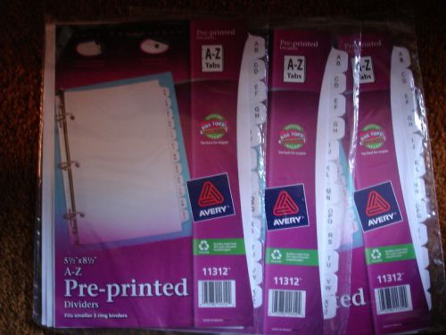 AVERY PRE-PRINTED DIVIDERS  5 1/2&#034; X 8 1/2&#034;  A-Z TABS