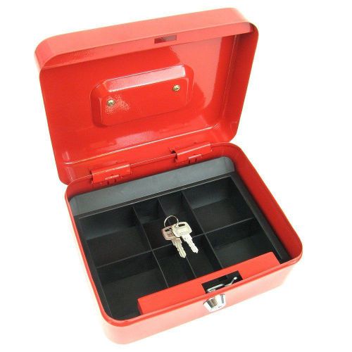 Stalwart 75-6580 hawk 8-inch key lock red cash box with coin tray for sale