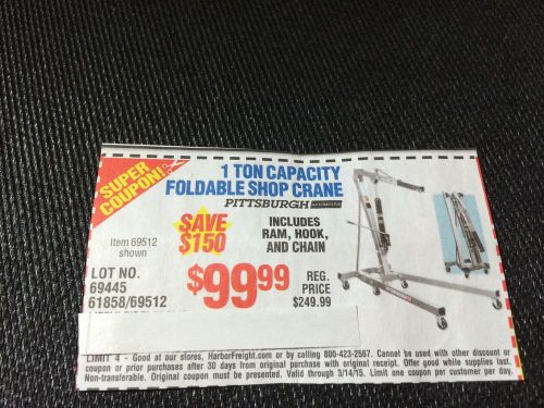 $150.00 SUPER COUPON Harbor Freight 1 Ton Capacity Foldable Shop Crane/Engine