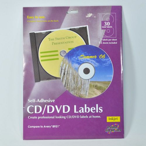 Printer Creations Inkjet 30 Self-Adhesive CD DVD Labels - Compare To Avery 8931