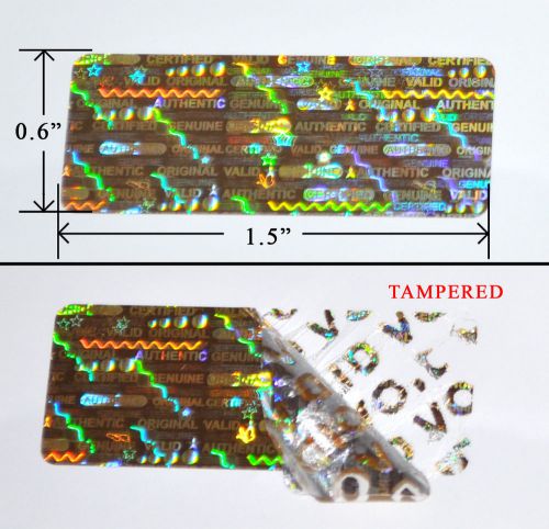 10,000 security labels seal gold hologram tamper evident 1.5&#034; x 0.6&#034; printed for sale