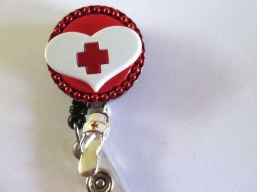 ID BADGE RETRACTABLE REEL HEART AND NURSE SHOE, MEDICAL,HOSPITAL,ER ,TEACHER