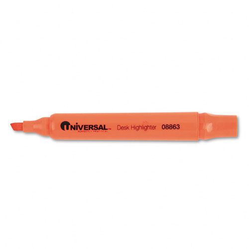 Universal Desk Highlighter, Chisel Tip, Fluorescent Orange, 12/Pk, DZ - UNV08863