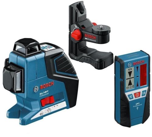 Bosch gll3-80p line laser   bm1 wall mount   lr2 receiver tiling laser combo set for sale