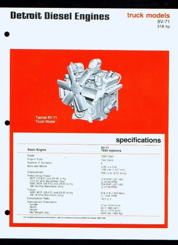 1979 Detroit Diesel Engines Truck Models 8V-71 2-page sales promotional sheet