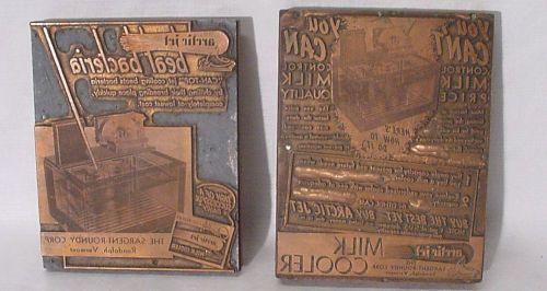 2 Antique Letterpress Copper Printers Blocks Milk Coolers Farm Equipment