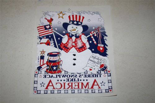 Three Hot Peel Transfers &#034;There&#039;s Snowplace Like America&#034; Design Snowman