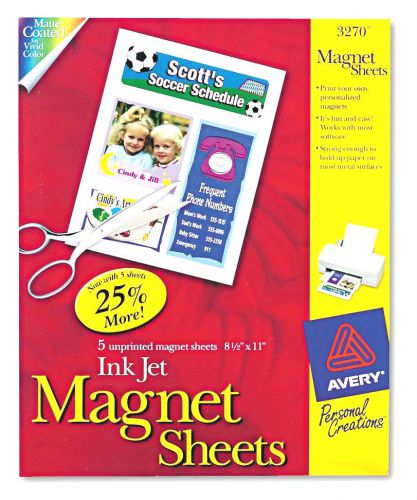 Avery inkjet printable magnet magnetic sheets 8 1/2&#034; x 11&#034; (5 pack) # 03270 for sale