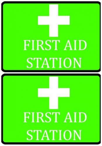 2 Set - First Aid Station Green Durable Business Company Vinyl Wall Office Signs