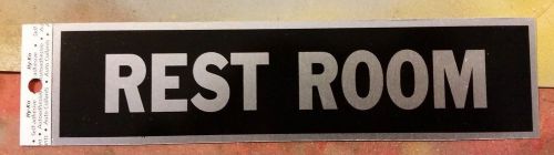 Restroom sign adhesive door sticker silver black rest bath room 2 x 8&#034; hy-ko 437 for sale