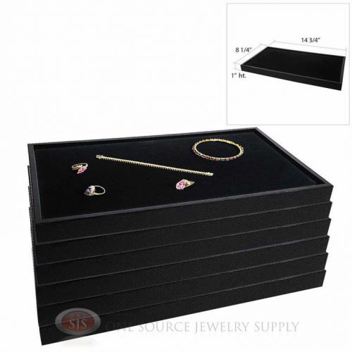 (6) black plastic stackable trays w/ black velvet pad display jewelry inserts for sale