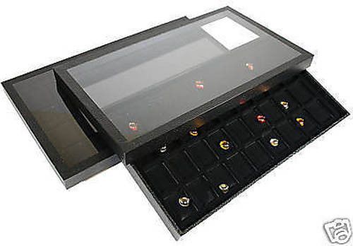 2-36 COMPARTMENT ACRYLIC LID JEWELRY DISPLAY CASE BLACK