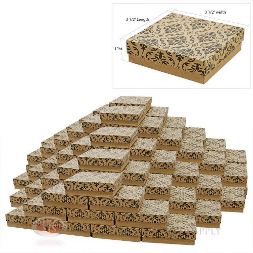 100 Damask Print Cotton Filled Jewelry Gift Boxes 3 1/2&#034; x 3 1/2&#034; Bracelet Box