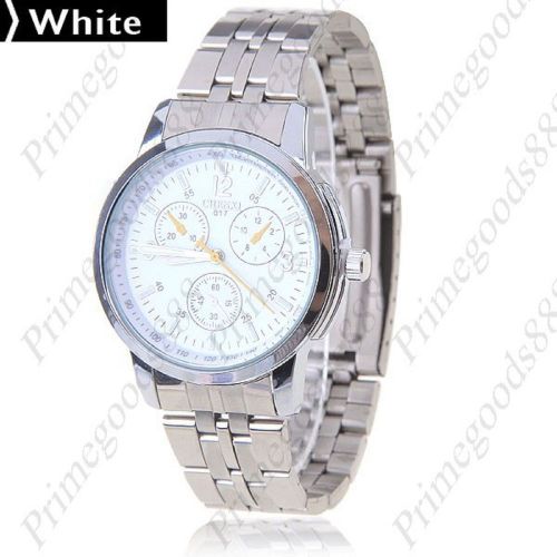 Stainless Steel Round Case Quartz Analog Wrist Free Shipping White Men&#039;s 3 Dials