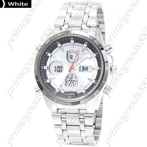 Colorful light stainless steel analog digital wrist men&#039;s wristwatch white for sale