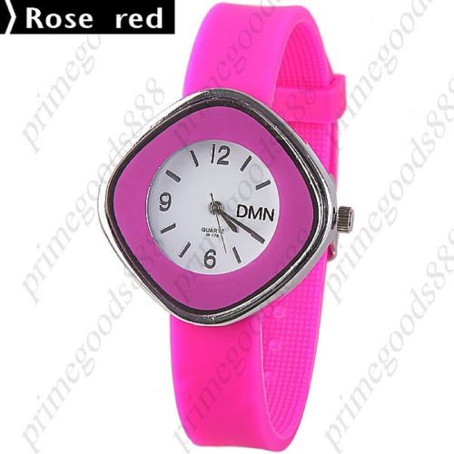 Diamond shape thin rubber band lady ladies quartz wristwatch women&#039;s rose red for sale