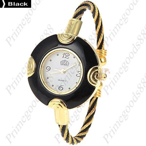 Loop hoop bracelet bangle lady ladies analog quartz wristwatch women&#039;s black for sale
