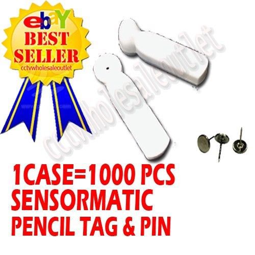 SENSORMATIC COMPATIBLE WHITE HAMMER TAG/AM 1000 TAGS &amp; 1000 PINS 58KHz