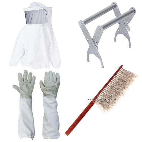 Hive Frame Holder +Gloves+Beekeeping Veil Suit Smock + Bee Brush Tool Equip New