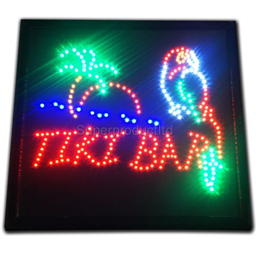 Large tiki bar pub parrot open led sign animated man cave neon store beer light for sale