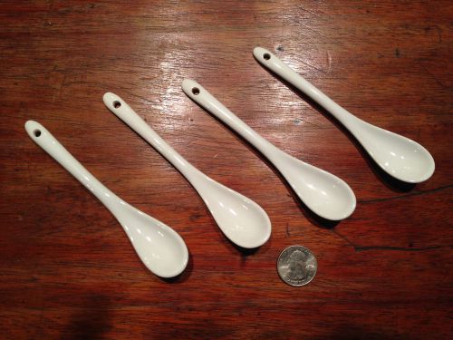 Pair of - New M WARE, URSA SPOONS, White Glazed Ceramic 5&#034; Long Egg Spoon