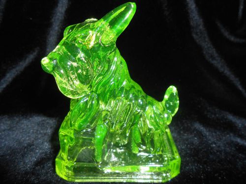 Green vaseline uranium glass jb scottie dog / paperweight scottish terrier candy for sale
