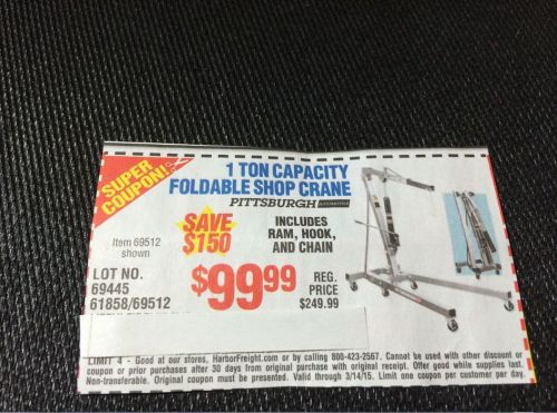 $150.00 super coupon harbor freight 1 ton capacity foldable shop crane/engine for sale